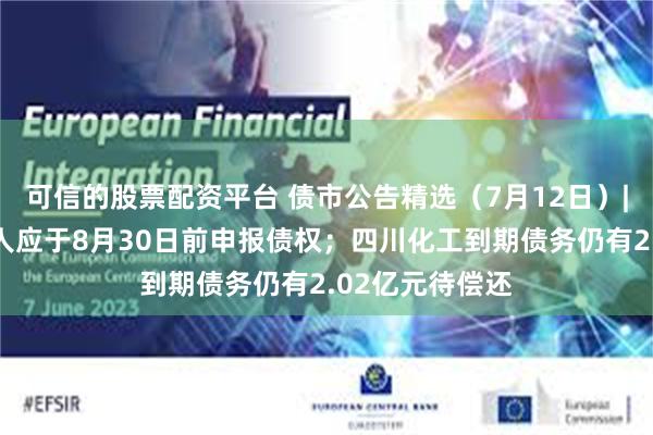 可信的股票配资平台 债市公告精选（7月12日）|红星控股债权人应于8月30日前申报债权；四川化工到期债务仍有2.02亿元待偿还